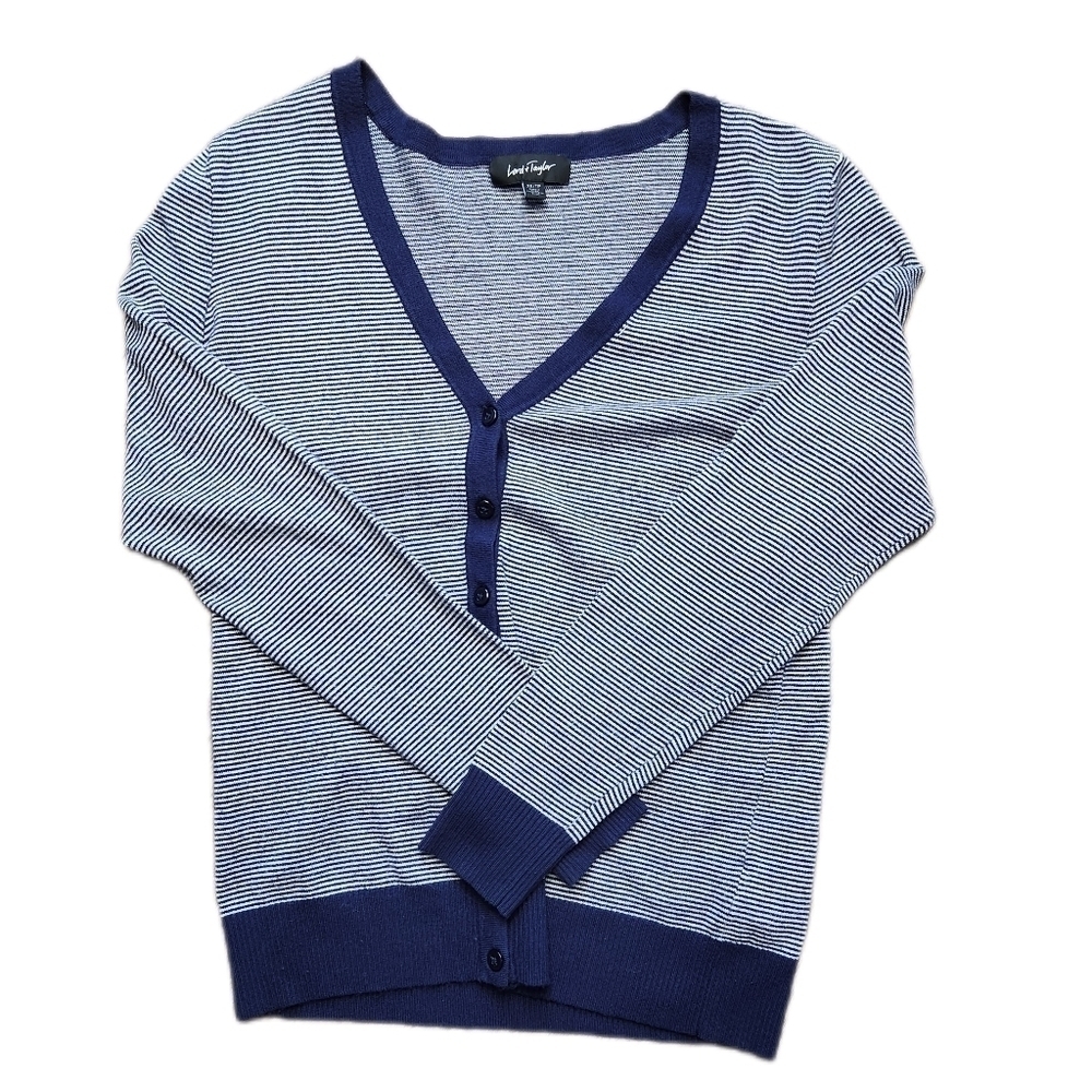 Lord and Taylor blue and white cardigan